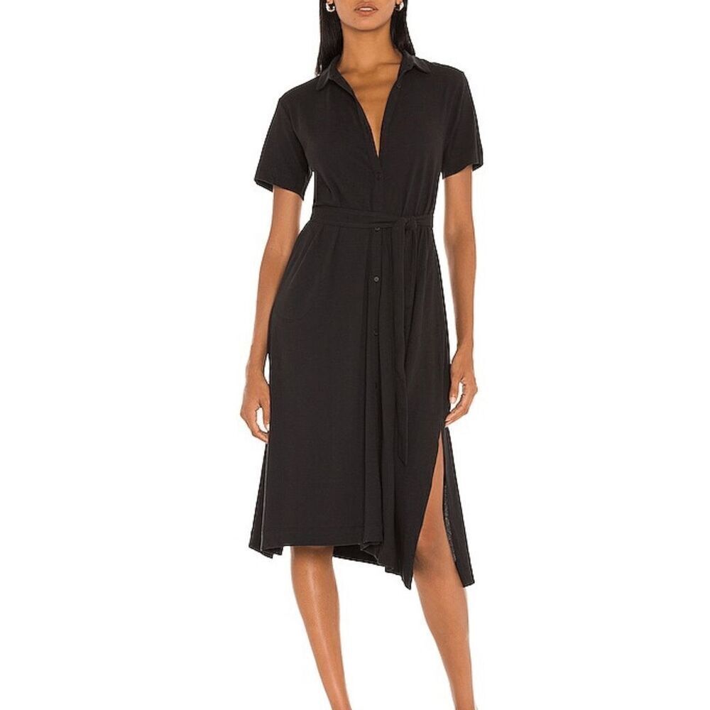 ATM High Torsion Jersey Short Sleeve Shirt Dress - Black sz M capsule minimalist